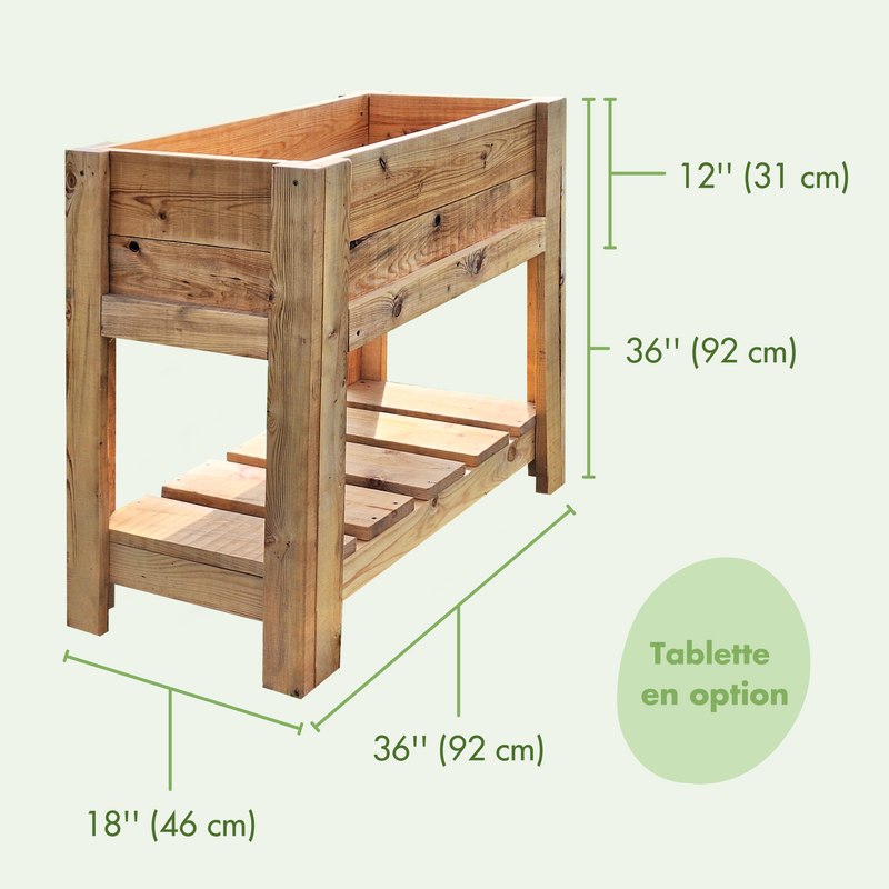 Chargez l'image dans la visionneuse de la galerie, Mesures du bac à jardinage ou jardinière pour balcon en bois avec tablette en option